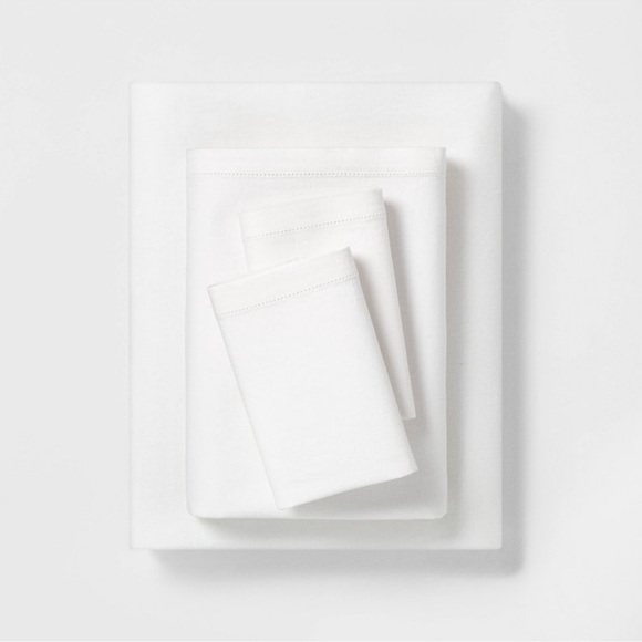 Hearth & Hand Bedding Hearth Hand Full Linen Blend With Hem Stitch Sheet Set In Fresh White